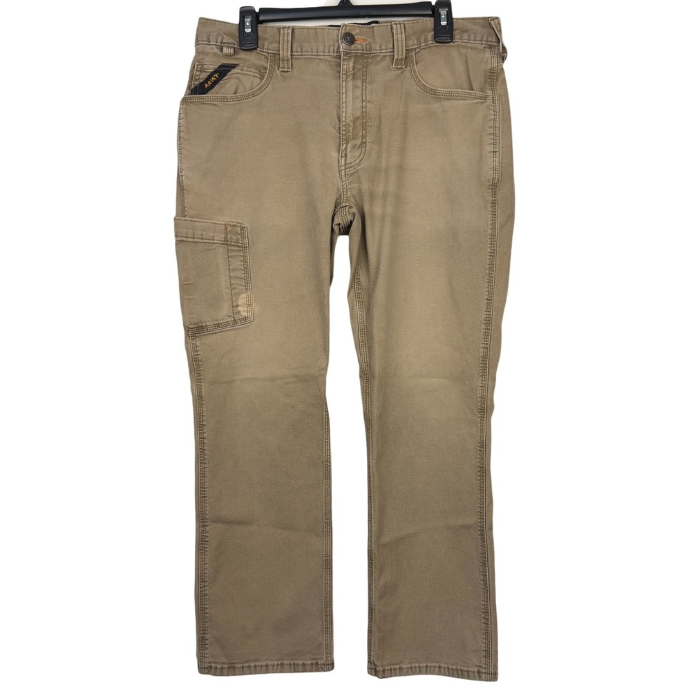 Ariat‎ Rebar M4 Work Pants Mens 34x28 Khaki Low Rise Straight Tan Zip *READ